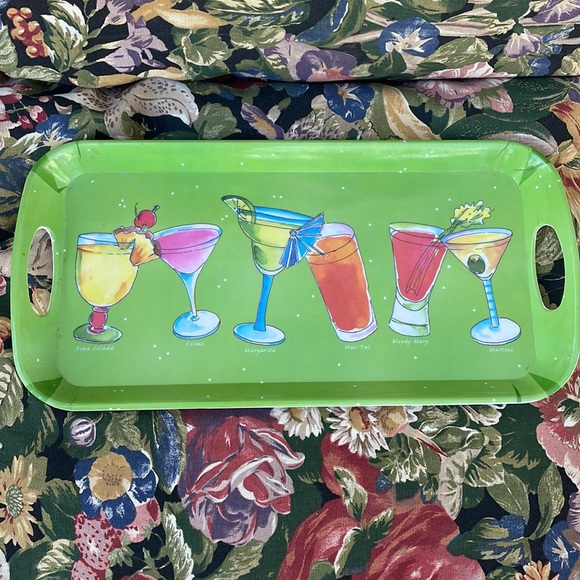 Vintage Green Various Mixed Drink Tray w/ Side Handles Decorative Bar-wear - Picture 4 of 4